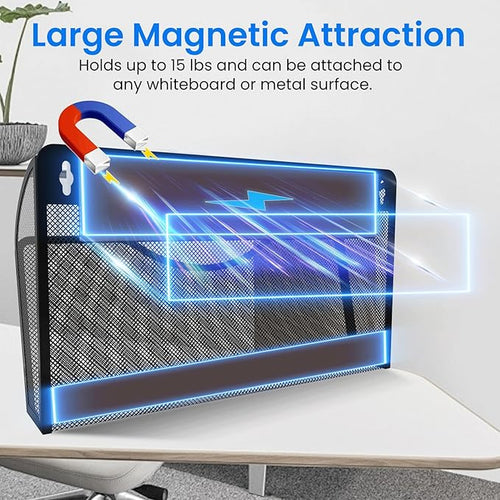 2PCS Magnetic File Holder - No Drilling Magazine Paper Document Holder, Magnetic File Paper Mail Organizer, Magnetic Hanging File Organizer for File Cabinets, Office, Whiteboard