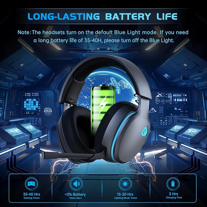 Gtheos 2.4GHz Wireless Gaming Headset for PS5, PS4 Fortnite & Call of Duty/FPS Gamers, PC, Nintendo Switch, 7.1 Surround Sound, Bluetooth 5.3 Gaming Headphones with ENC Mic, 40+Hr Battery - Space Gray
