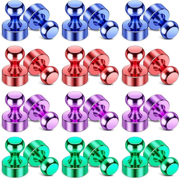 24 Pcs Fridge Magnets, Refrigerator Magnets, Small Strong Magnets, Whiteboard Magnets for Fridge, Magnetic Push Pins for Locker, Kitchen Decor and Accessories, Office, Classroom Organization