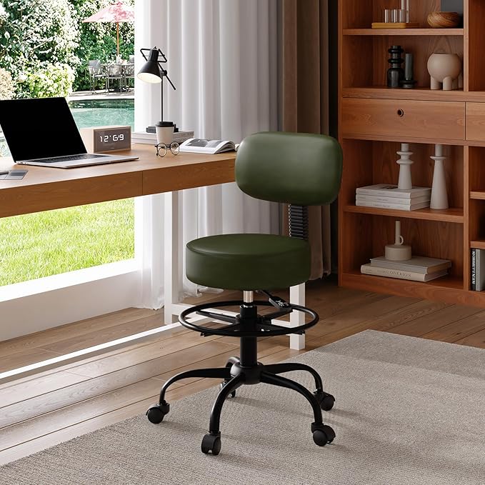 Drafting Chair with Back, Adjustable Foot Rest Rolling Stool (2, Green)
