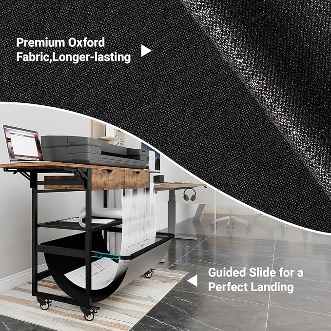 Wide Format Printer Stand with Laptop Station, Plotter Workbench Table with Pull-out Drafting Storage, Roll Paper Holder, Accessory Drawer & Adjustable Shelf for Plotters/Cutting Machines (Retro)