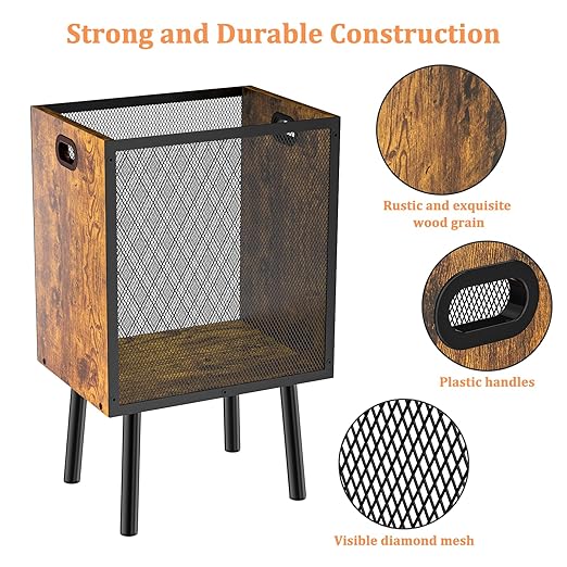 Yuyetuyo 4.5 Gallon Office Trash Can for Near Desk, Wood Bedroom Trashcan Rectangular Wastebasket with Mesh - Handles - Leg, Small Garbage Can Trash Bin for Office Bedroom Living Room Bathroom Dorm