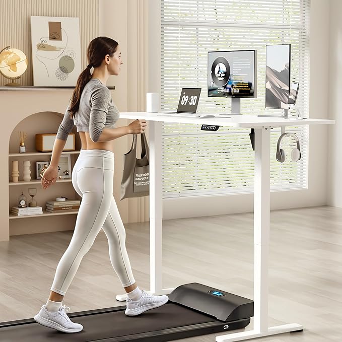 YESHOMY Height Adjustable Electric Standing Desk, 63 x 24 Inches Memory Home Office Sit Stand up Desk with Phone Holder and USB Charging Port, White