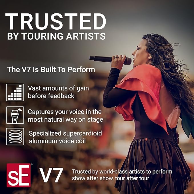 SE ELECTRONICS V7 Dynamic Microphone for Singing, Speech & Studio Recording - XLR Handheld Professional Microphone with Supercardioid Aluminum Voice Coil for Huge Gain Before Feedback - Red