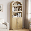 GarveeHome Bookcase with Doors Arched Bookshelf 71.65 in Tall Bookcase Farmhouse Cabinet with Shelves Wooden Bookshelves for Home Office, Living Room (Light Oak)