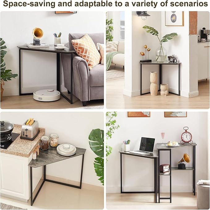 VECELO Corner Desk,Office Tables for Living Room for Small Space Triangle Computer Desk with Steel Frame Corner Shelves with Metal Frame Writing Desk for Workstation Classic Grey 33.1" 2 Set
