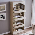 IFGET 76" Tall Arched Bookcase with 1PC Magnetic Lock Drawer, Modern Wooden Arch Bookshelf w/3 Pull-Out Drawers, Farmhouse 4 Tiers Book Shelf w/Open Shelves for Living Room, Office (Cream)