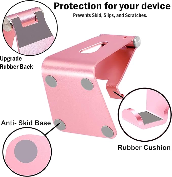 Phone & Tablet Stand Adjustable Multi‑Angle Aluminum Phone & Tablet Stand Non‑Slip Dock/Cradle/Charging Station for Desktop, Bed, Kitchen, Office (Rose Gold)