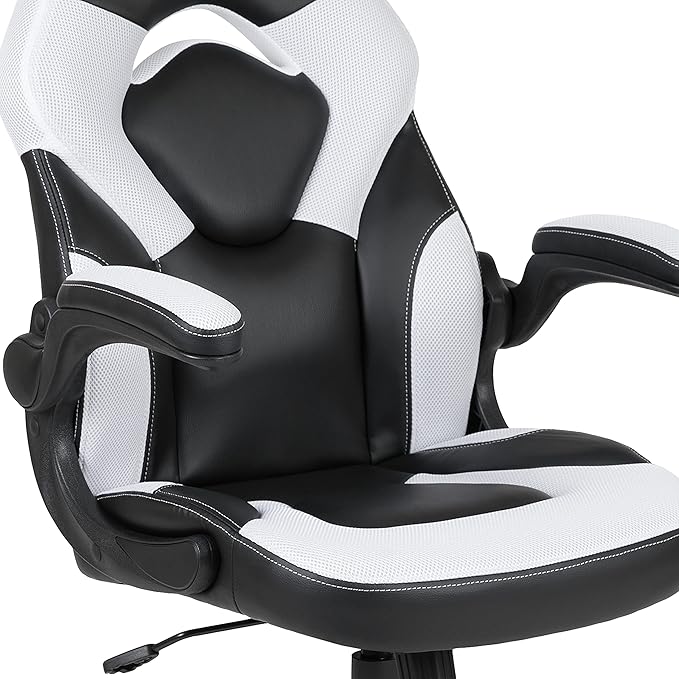 Flash Furniture Black Gaming Desk and White/Black Racing Chair Set with Cup Holder, Headphone Hook, and Monitor/Smartphone Stand