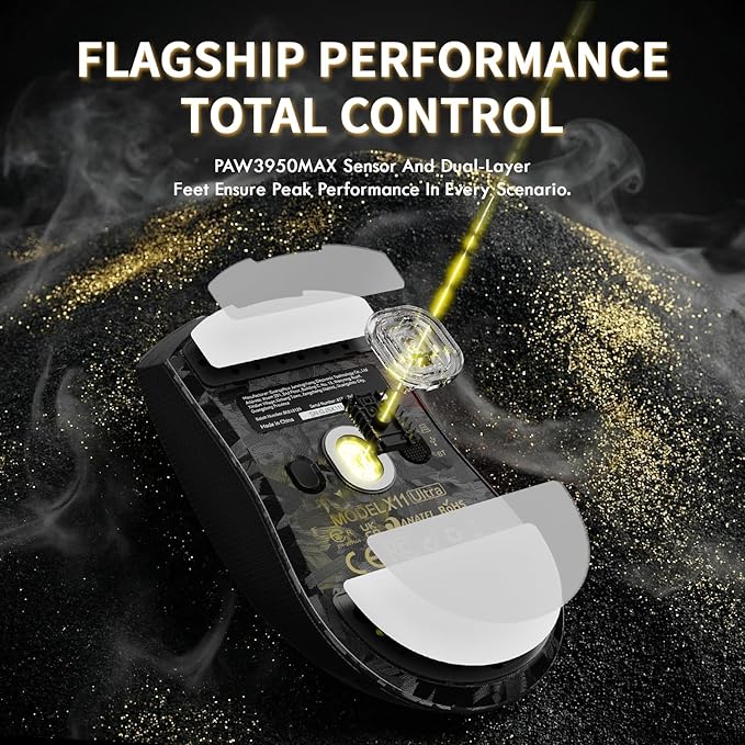 ATTACK SHARK X11 Ultra Carbon Fiber Wireless Gaming Mouse,8K Polling, PAW3950MAX Gaming Sensor,63g Ultra-Lightweight,Nordic 54L15 MCU Chip,Wired/BT/2.4Ghz with RGB Coiled Cable-Black&Griptape