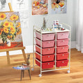 Moccha 10-Drawer Rolling Storage Cart - Under Desk Storage Drawers with wheels for Craft Art Supply Paper Salon, Scrapbook Paper Tools, Mobile Utility Cart for Classroom, Gradient Pink