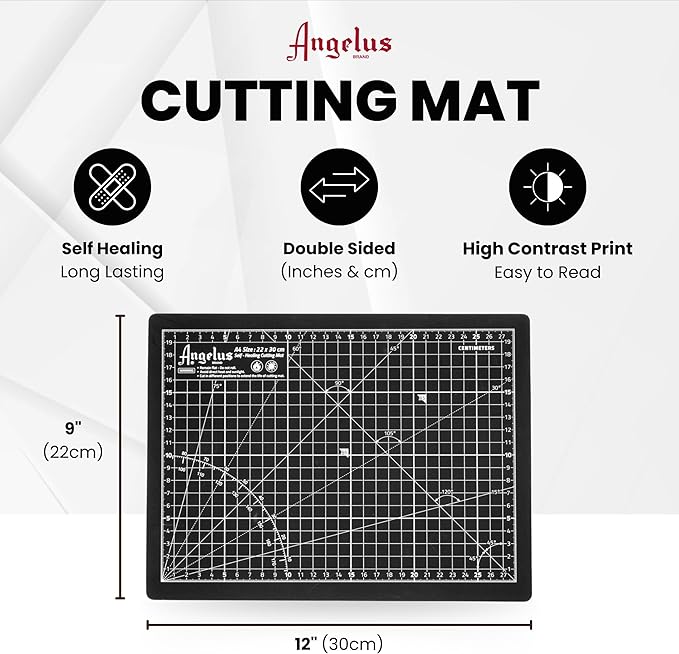 Angelus Self-Healing Cutting Mat, Double Sided, Non-Slip, Durable, Scratch-Resistant Rotary Cutting Board for Leather, Craft, Fabric, Quilting, Sewing, Scrapbooking Projects (9" x 12")