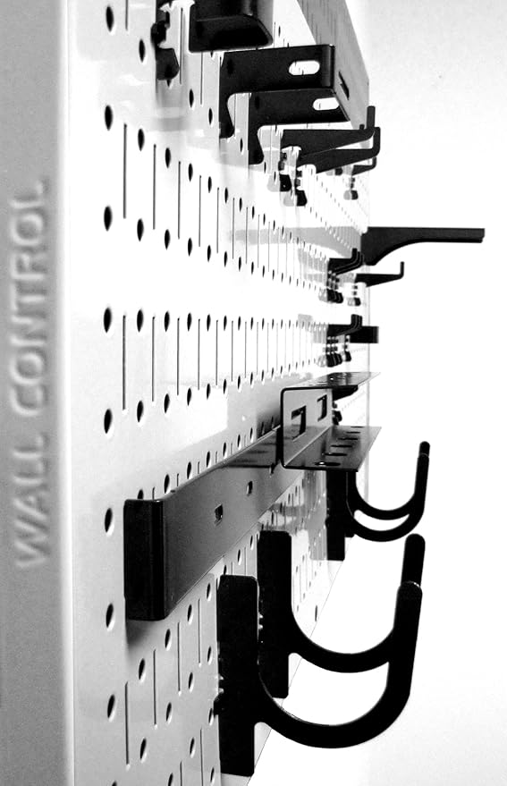 Wall Control Modular Pegboard Tool Organizer System - Wall-Mounted Metal Peg Board Tool Storage Unit for Wall Storage Tiling (White Pegboard)