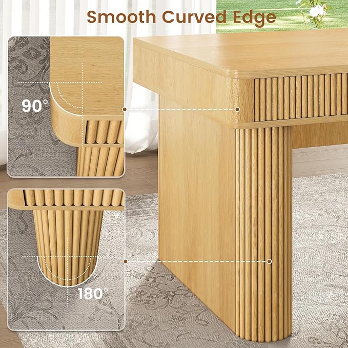 SEDETA Office Desk with 2 Drawers, 59" Fluted Computer Desk with Storage and Power Strip, Wood Executive Desk, Writing Desk for Home Office, Living Room, Bedroom, Oak