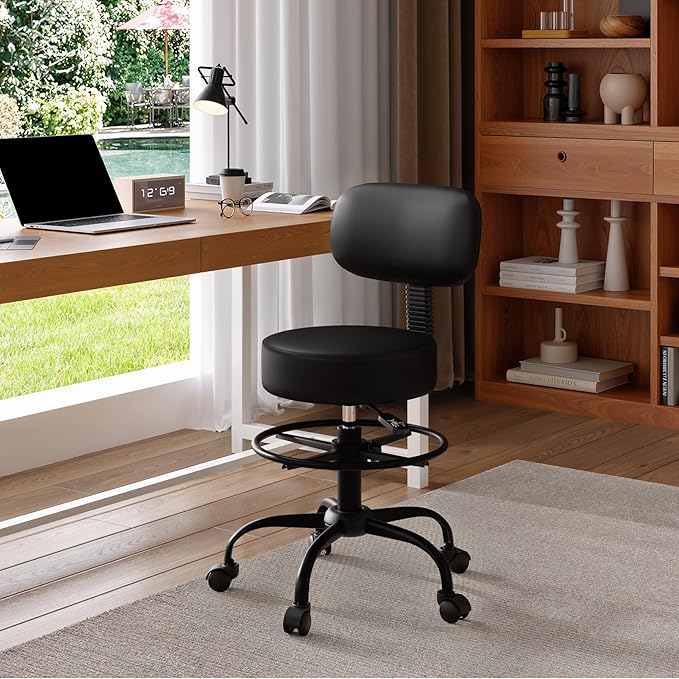 Drafting Chair with Back, Adjustable Foot Rest Rolling Stool (2, Black)