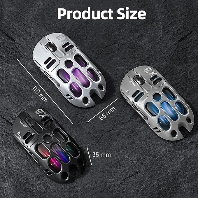 X3 Wireless Gaming Mouse with 70g Lightweight Hollowed Out Design – 12,000 DPI PAW 3311 Sensor, 6 Programmable Buttons, Support Wired/2.4GHz/BT for PC/Mac/Gamer (White)