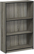Furinno Jaya Book Shelf, 3-Tier Bookshelf, Standing Bookcase with Adjustable Shelves, 9.5 x 24.5 x 40.3, for Organization and Storage, for Living Room, Bedroom, Home Office, Grey Oak