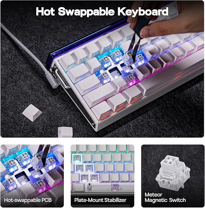 EPOMAKER Aula Hero 68 HE Wired Magnetic Gaming Keyboard, 0.01mm Adjustable Actuation, Rapid Hall Effect Switch, 8kHz Polling, 5-Layer Sound Dampening, RGB Box & Backlight (White)
