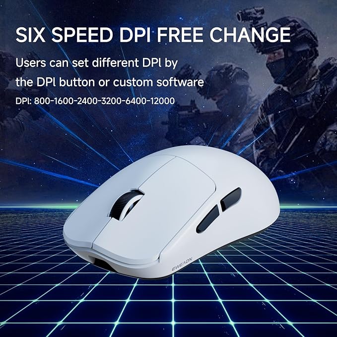 EWEAND X23 Pro Gaming Mouse, Tri-Mode 2.4G/USB-C/BT 5.4 Wireless Mouse, PAW3311 Sensor, 12000 DPI, 59g Lightweight, 1ms Response, Anti-Slip Grip Tape Included Computer Mouse for Laptop/PC/Mac-White
