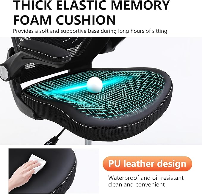 BestOffice Drafting Chair Ergonomic Tall Office Chair Standing Desk Chair with Flip Up Arms Foot Rest Back Support Adjustable Height Mesh Drafting Stool, Dark Black