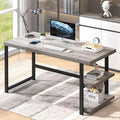 FOLUBAN 47 Inch Home Office Desk, Modern Computer Desk with Storage Shelves, Small Study Writing Gaming Table Workstation for Living Room Bedroom, Industrial Light Grey