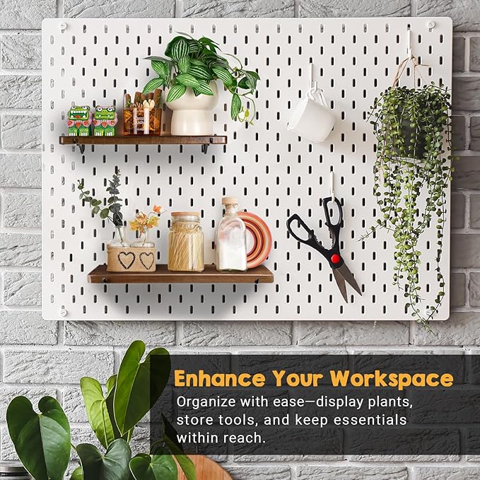 2 Pack Walnut Color Pegboard Shelf, Peg Board Organizer Accessories, Compatible with IKEA Skadis Pegboard for Home Office, Craft Room, Gaming