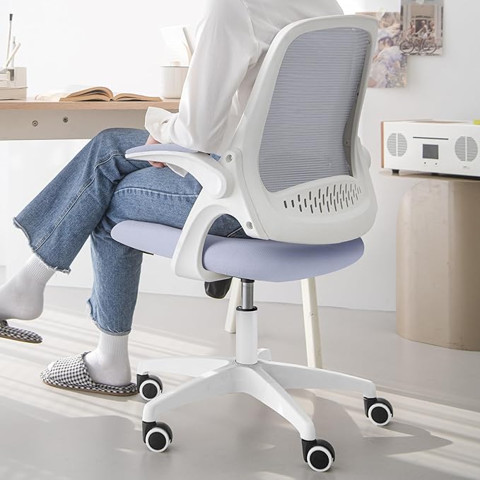 NEO Chair Office Desk Gaming Ergonomic Computer Chair with Lumbar Back Support Adjustable Height Swivel Rolling Wheels Flip-up Arms Mesh Chair for Home Vanity (Purple)