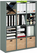 Furinno Cubicle Book Shelf, 12-Cube Bookshelf, Extra Thick Frame Reversible Bookcase with Open Back, 14.6" x 44" x 58", for Living Room, Bedroom, Home Office, Sage Green
