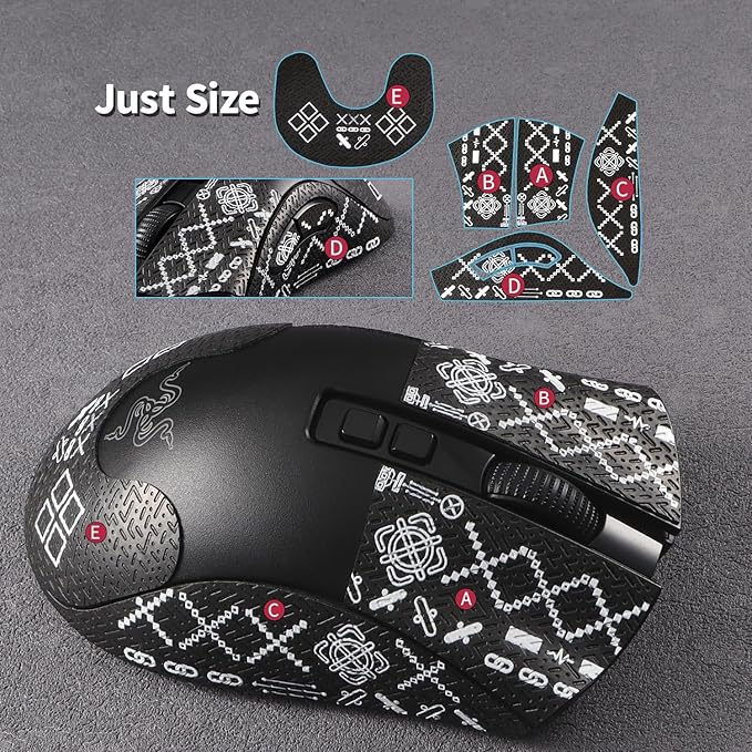 immoenuc Anti-Slip Mouse Grip Tape for Razer Deathadder V2 & V2 Pro - Pre-Cut Sweatproof Stickers with Enhanced Grip, No Residue Adhesive for Gaming Mouse Accessories (Printing Pattern)
