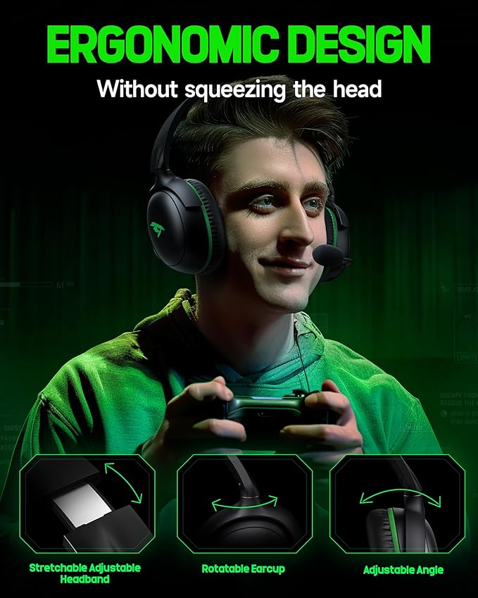Wireless Gaming Headset for XBOX Series X|S|One, PC, PS5, PS4, Mac, Switch, Gaming Headphones with 2.4GHz, Bluetooth 5.4, 53MM 3D Stereo Sound, 60H Battery, Detachable Noise Canceling Mic, 3.5mm Wired