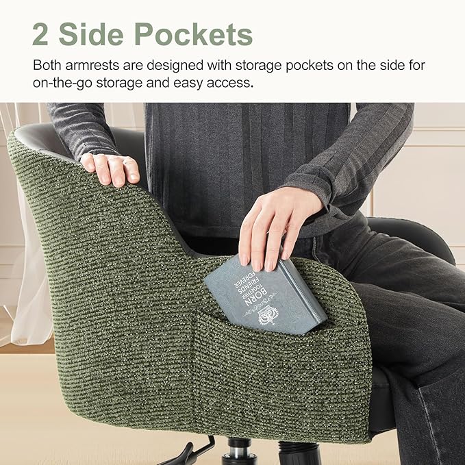IWMH Modern Office Desk Chair, Criss Cross Chair with Wheels and Arms, Height Adjustable Swivel Office Chair for Home Office, Living Room, Bedroom, Green & Black