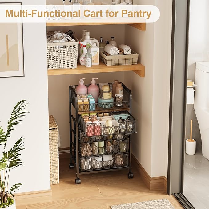 5-Tier Craft Organizer Cart with Wheels-Storage Cart with Drawers,Lockable Wheels Rolling Utility Cart,Makeup Cart with DIY Divider,Office Supply Organizer Storage for Studio,Office Patent Pending