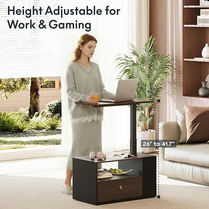 FLEXISPOT H7 CAB Height Adjustable Sit-Stand Computer Workstation Desk with Storage, Pneumatic Lift Laptop Desk with Drawer & Cabinet, Compact Small Space Home Office Desk (25.8"–41.3", Walnut)