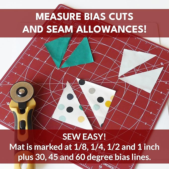 Madam Sew 360 Degree Rotating Self Healing Cutting Mat for Crafts, Sewing, and Quilting – 12x12 cutting matts for sewing Lockable Non-Slip Base and Accurate Grid and Bias Lines for Precise Cuts