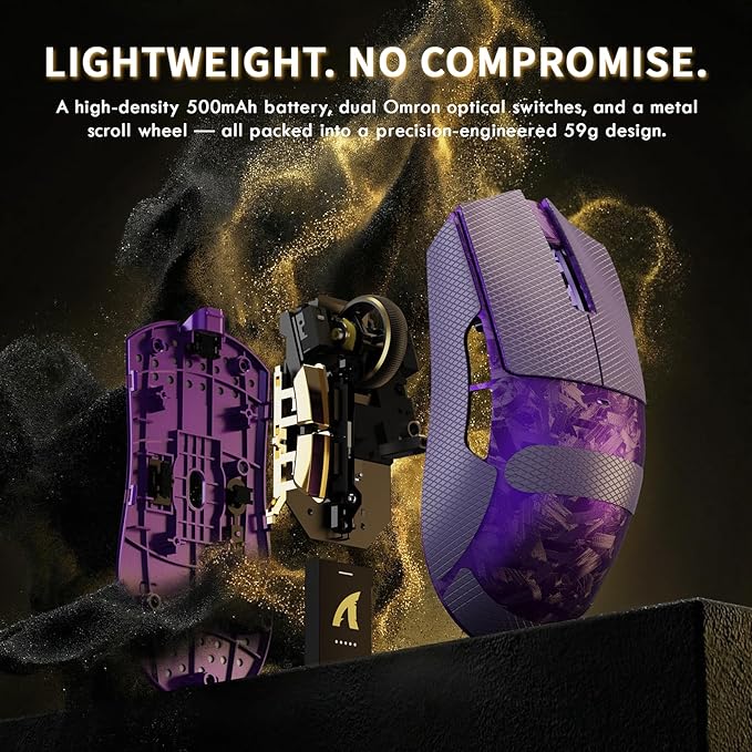 ATTACK SHARK X11 Ultra Carbon Fiber Wireless Esports Gaming Mouse,8k Polling,PAW3950MAX Sensor,63g Ultra-Ligh Ergonomic Gaming Mice,2.4Ghz/BT/Wired,with RGB Coiled Cable-Metallic Purple&Griptape