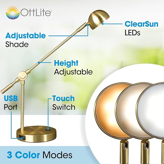 OttLite Direct LED Desk Lamp with USB Port - Modern, Adjustable, Desk Light
