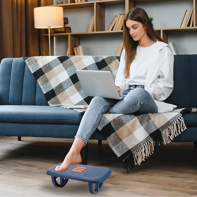 PATIKIL Foot Rest Swingable Stools Leg Rest Footrest with Roller Massager for Under Desk at Work Under Office Desk Chair Computer Gaming Classroom, Blue/Orange