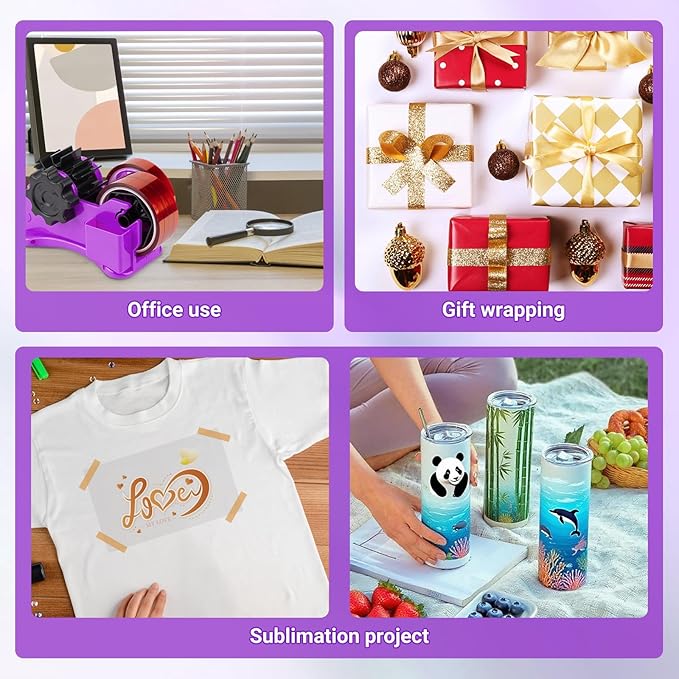 THINKLEARN Heat Tape Dispenser - Sublimation Heat Transfer Tape Dispenser with Scissors and Utility Knife, 1 '' & 3'' Core, Multi-Roll Pre-Cut Tape Dispenser for Crafting, Purple