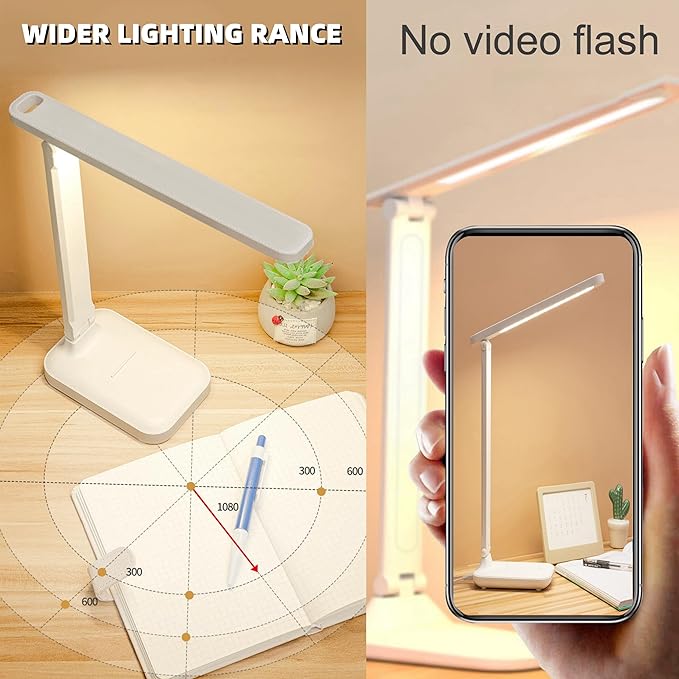 R RUCKERCO Led Desk Lamp Dimmable Desk Light Reading Lamp 3 Lighting Modes, Eye Protection Accessories, Study Desk Lamp Equipped USB Charger Suitable for Home Office is for Gift Giving