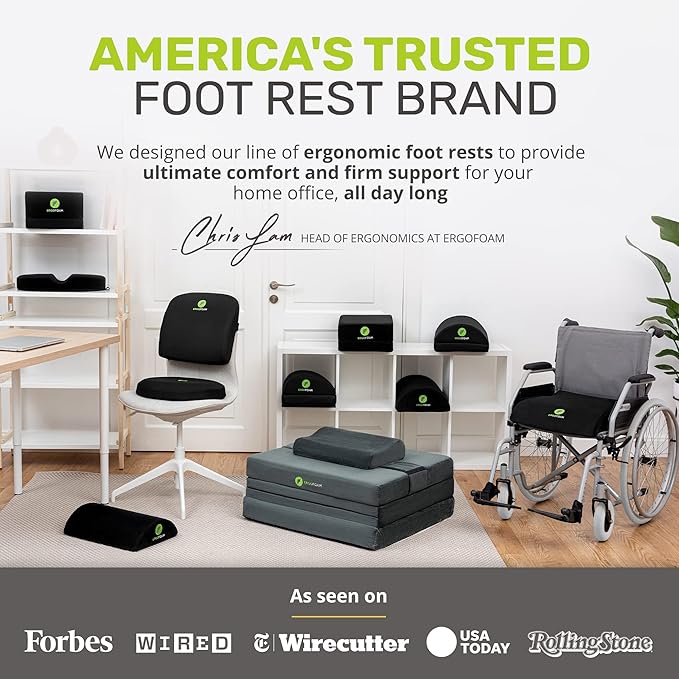 ErgoFoam Adjustable Foot Rest for Added Height - Mesh Orthopedic Teardrop Design - Large Premium Under Desk Foot Rest - Most Comfortable for Lumbar, Back, Knee Pain (Black)