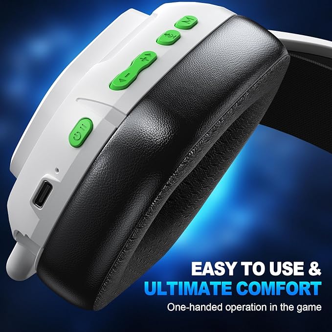 2.4GHz Wireless Gaming Headset for PC, PS5, PS4, Switch & Mac, Bluetooth Headset with Noise Canceling Microphone, Low-Latency Stereo Audio, 50mm Drivers, Over-Ear Design, Phantom White