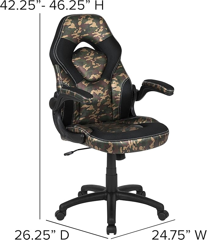 Flash Furniture Red Gaming Desk and Camouflage/Black Racing Chair Set with Cup Holder and Headphone Hook