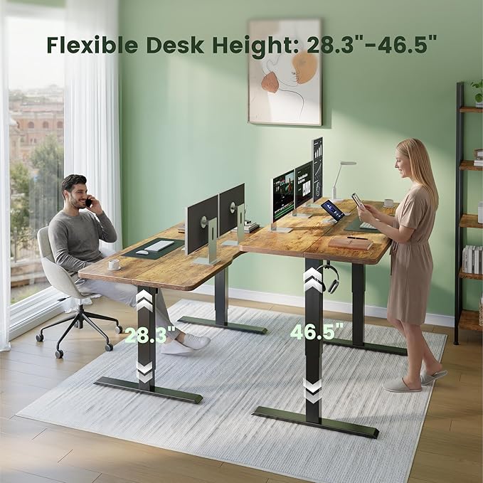 CubiCubi 55 x 28 Large Standing Desk, Height Adjustable Electric Computer Desk, 28" Deep Desktop, Sit Stand up Home Office Workstations with 4 Preset Heights, Rustic Brown