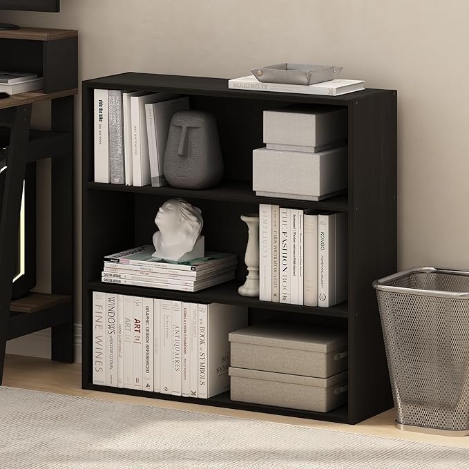 Furinno PASIR Book Shelf, 3-Tier Bookshelf with Open Storage Shelf, Standing Bookcase, 9.3 x 31.3 x 31.5, Easy Assembly, for Living Room, Bedroom, Home Office, Espresso