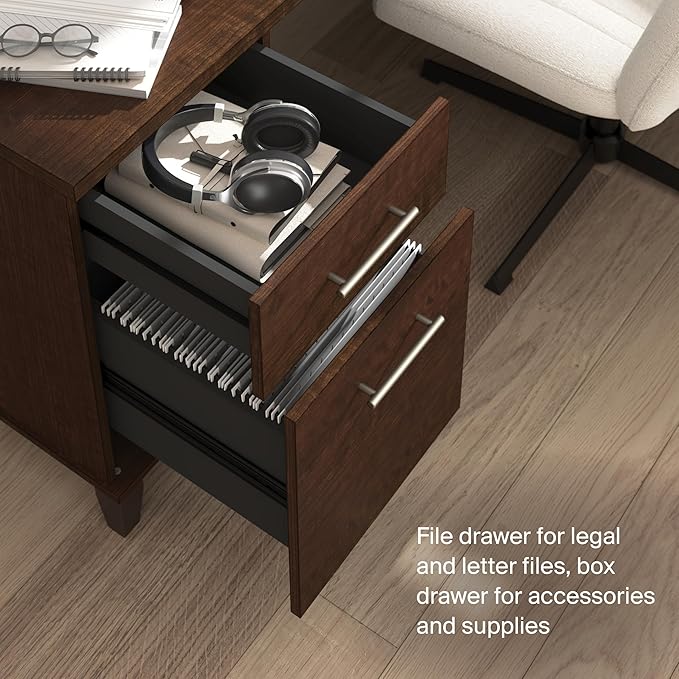 Bush Home Somerset 72W 3 Position Sit to Stand L Shaped Desk with Hutch in Mocha Cherry | Adjustable Height Table for Home Office