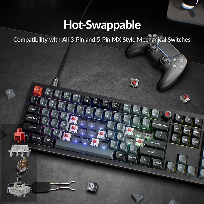 Keychron V6 8K Full Size Wired Mechanical Keyboard with Programmable Knob, 8000 Hz Polling Rate, OSA PBT Keycaps, Hot-swappable Super Red Switchs, RGB Backlit for Mac Windows Linux