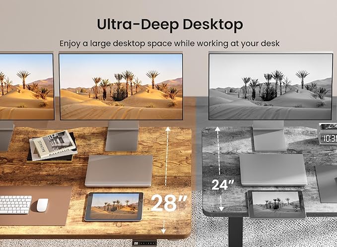 BANTI 63 × 28 Inches Standing Desk, Ergonomic, Electric Height Adjustable, Sit and Stand Up, Computer Desk with a Deeper Desktop, Black Frame/Rustic Brown Top
