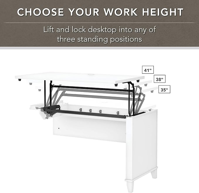 Bush Furniture Somerset 72W 3 Position Sit to Stand L Shaped Desk with Hutch and Bookcase in White