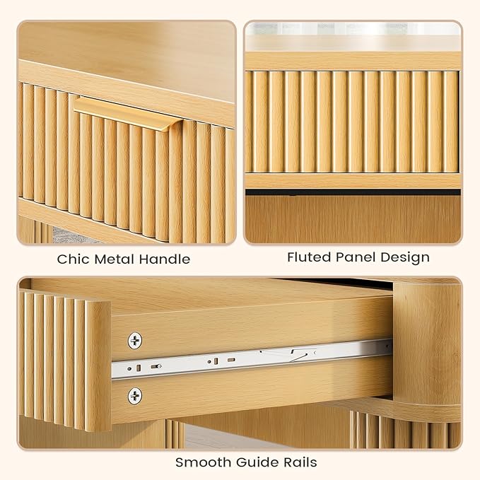 SEDETA Office Desk with 2 Drawers, 59" Fluted Computer Desk with Storage and Power Strip, Wood Executive Desk, Writing Desk for Home Office, Living Room, Bedroom, Oak