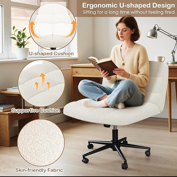 TLSUNNY Wide Sherpa Criss Cross Desk Chair – Beige